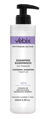 Vebix Phytamin Active Shampoo Eudermico - Phytamin - Shampoo 250 ml con dispenser - Emulsione eudermica ad azione idratante e protettiva